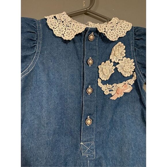 Small Steps Vintage Chambray Romper Jumpsuit Button Up Size 6/9 Months - Picture 4 of 7